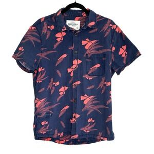 California Cowboy Hawaiian Shirt Medium Beachy Surfer Grunge Blue Red Floral USA